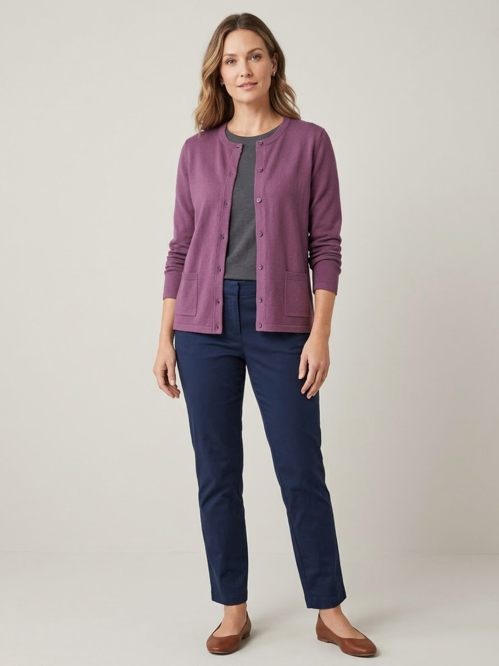 J. Jill Plum Button-Front Cardigan